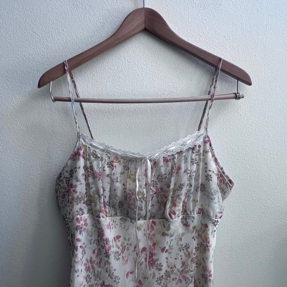 Vintage Y2K Rave Floral Empire Waist‎ Midi Dress Lace Trim Cottagecore Size M-L - Picture 3 of 9